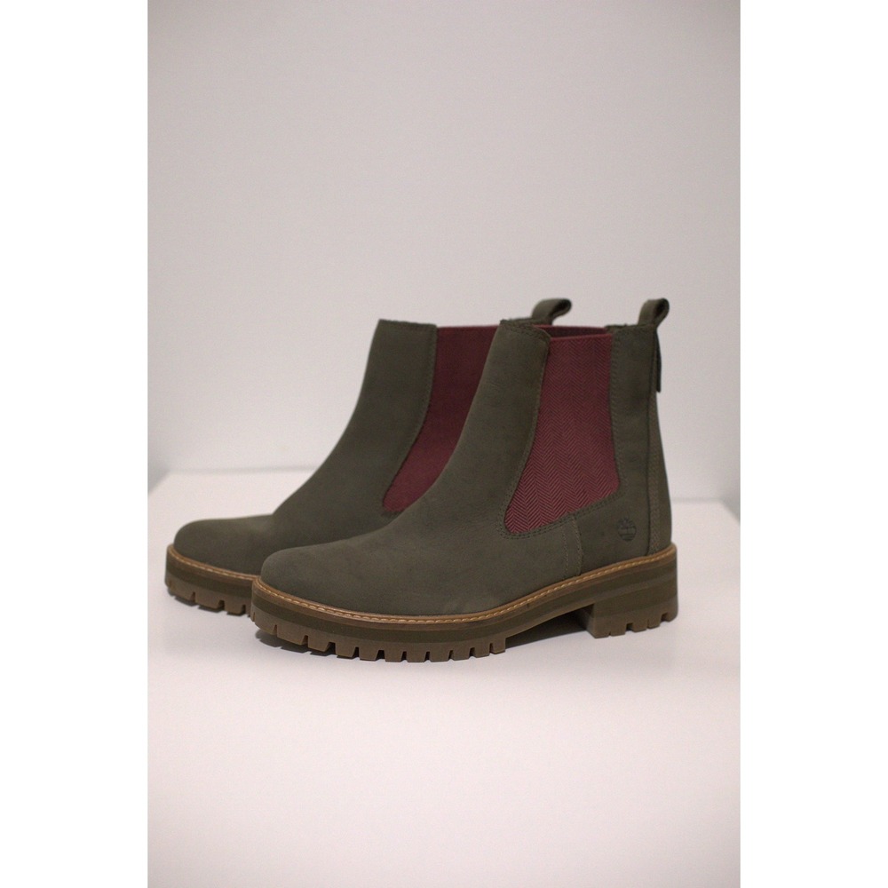 Timberland Courmayeur Valley Chelsea Boots Olive Green Burgundy A2DSF Womens 11